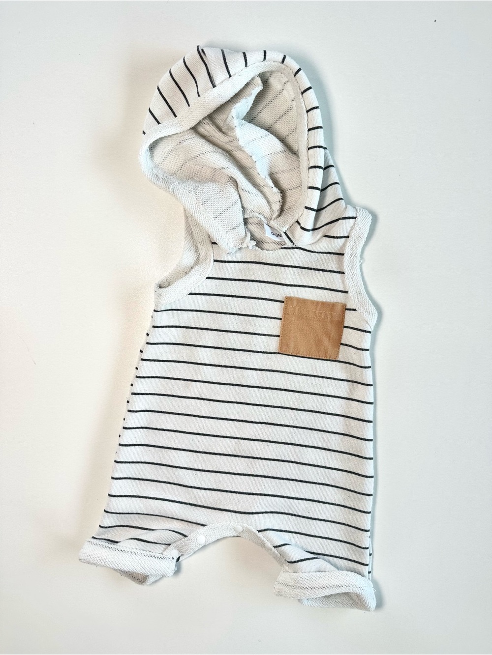 Striped Short-Sleeve Hoodie Baby Rompers Tan Pocket - Black & White -3 Pack - Picture 2 of 11